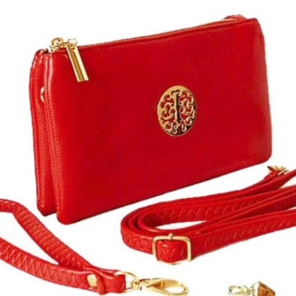H, RED PURSE, DECOR ON FRONT, CROSSBODY/SHOULDER OR WRISTLET STYLE BAG - Picture 12 of 12